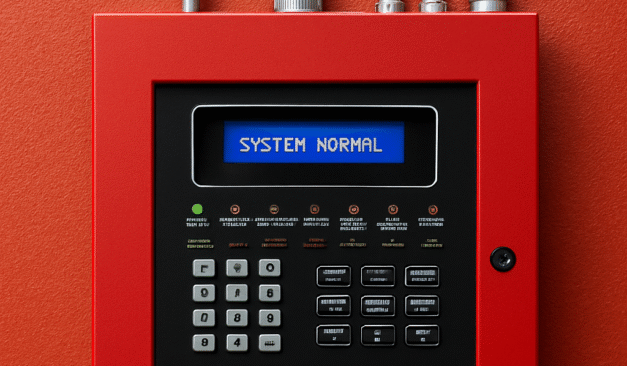 Modern fire alarm and sprinkler system installed in a commercial building