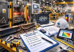 Industrial machinery with safeguarding, safety fencing, and PSR compliance documentation inside Ontario manufacturing facility